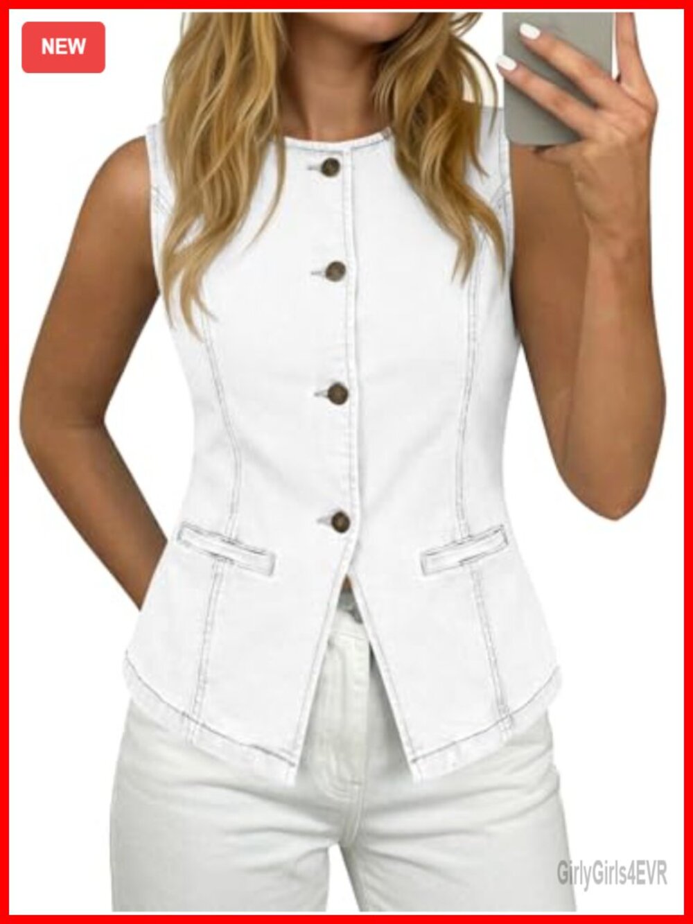 Womens Denim Vest Sleeveless Button Down Jean Tank Top Slim Fit